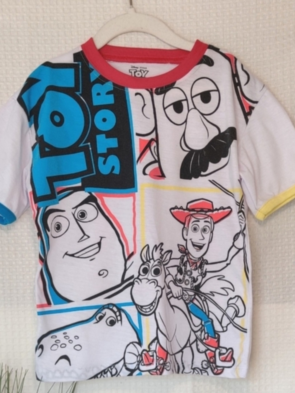 Disney Toy Story Kids' Short Sleeve Graphic Tee - White with Blue & Red